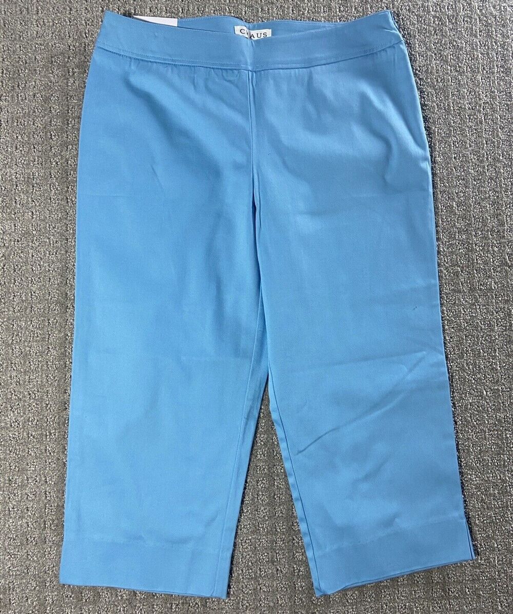 Chaus Pants Womens 12 Pool Blue Cropped Trousers Side Zip Classic Travel NWT